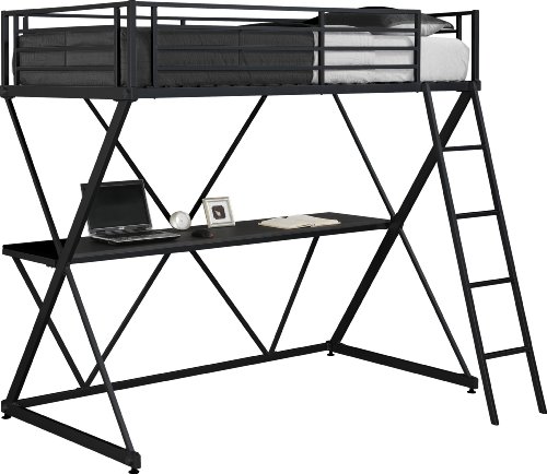 Dhp X-Loft Metal Bunk Bed Frame With Desk - Space Saving Design - Twin, Black #TOP2
