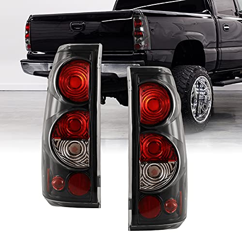 Roxx Tail Light Assembly Compatible With 1999 2000 2001 2002 2003 2004 2005 2006 Chevrolet Silverado 1999-2003 Gmc Sierra Driver And Passenger Side (Glossy Black/Clear Lens-16) #TOP5