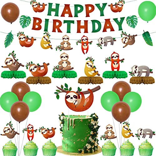 Faultier-Geburtstagsdekorationen, Faultier-Themen-Geburtstagsbanner, Kuchenaufsätze, 6 Stück Waben-Mittelstücke Cover