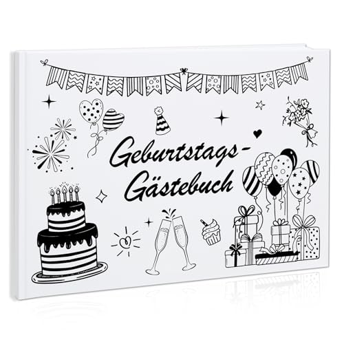 HOWAF Gästebuch Geburtstag mit Fragen Gästebücher mit 7 Verschiedene Steckbriefe inkl. Fragen für Fotoalbum Geburtstag Geschenk Geburtstagsgeschenk DIN A4