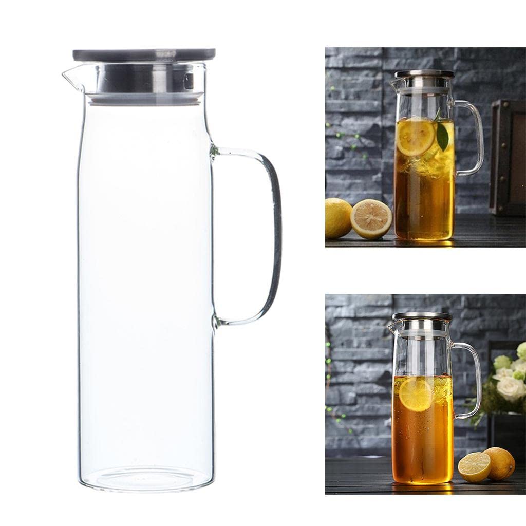 Sharplace Jarra de Agua para Servir Bebidas Frías Y Calientes con Tapa Filtro Material Vidrio Borosilicato Uso en Hogar Oficina Conferencias Fiestas Familiares, 24x8cm B