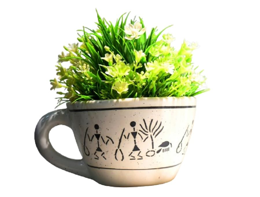 MARBOGLASS India Ceramic Indoor Outdoor Garden Planter Big Cup Shaped (Plant not Included) 7X5 inch (White) with Hand Painting. (B0CZ8VF9D2) Amazon Price History, Amazon Price Tracker