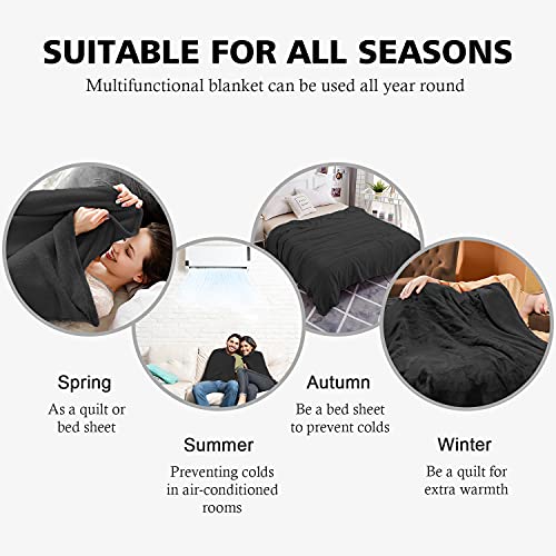 EIUE Comfortable Flannel Throw Blanket,Twin Size Full Body Warming Premium Fleece Bedding Quilt,Reversible Microfiber Blanket for All Season(Black,60x80inch)