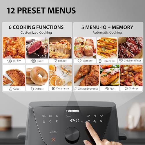 Toshiba 7.7QT Air Fryer, Family-Size for Quick and Easy Meals, 12 Preset Menus and Menu-IQ Function, 1°F Precision, 90% less fat, Double-sided Handles Easy Carrying - Image 4