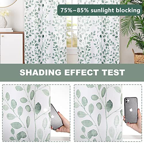 Image of MYSKY HOME Green Leaf Curtains 84 Inch Length for Bedroom Grommet 2 Pcs