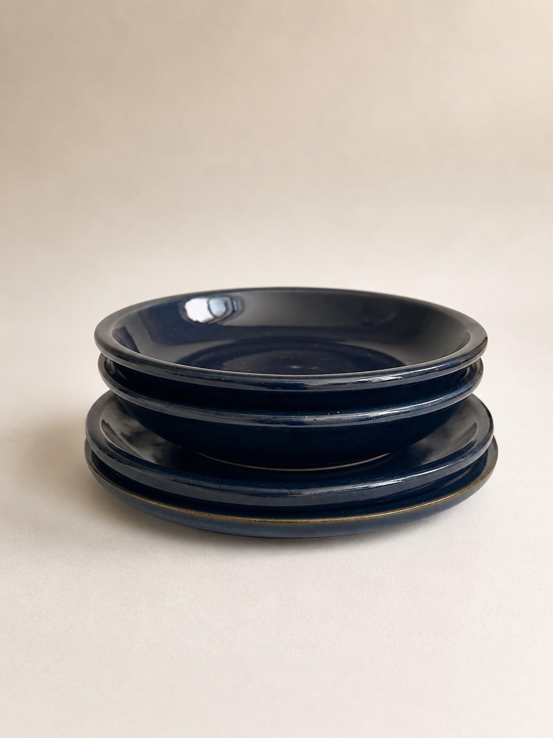 Keramikteller-Set 4-teilig Glasiert 22 cm | 2 flache Teller, 2 tiefe Teller, Glänzende Glasur, Für 2 Personen, Für Pasta & Salate