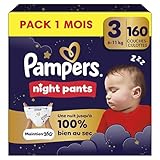 Pampers Night Pants, Taille 3, 160 Couches Culottes, 6kg 11kg, Offrent Une Protection Renforcée Toute La Nuit
