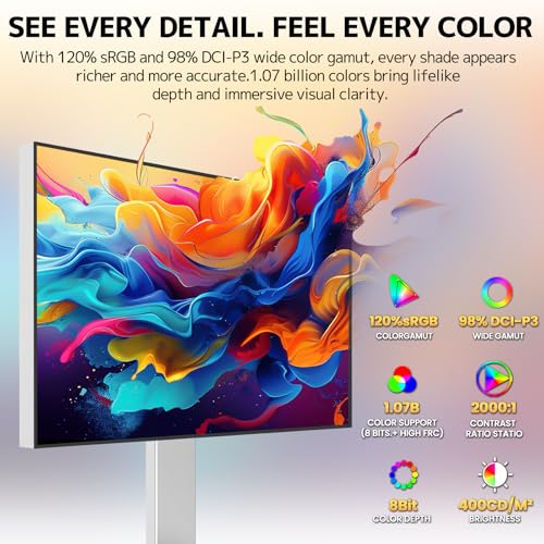 Image of CRUA 27 inch 4K Monitor, UHD 3840x2160P 60Hz IPS Panel Computer Monitor with Built-in Speakers, Supports AMD FreeSync, USB Type-c, 98% DCI-P3, Height Adjustable, HDMI 2.0 & DP 1.2, Wall Mountable-Silver