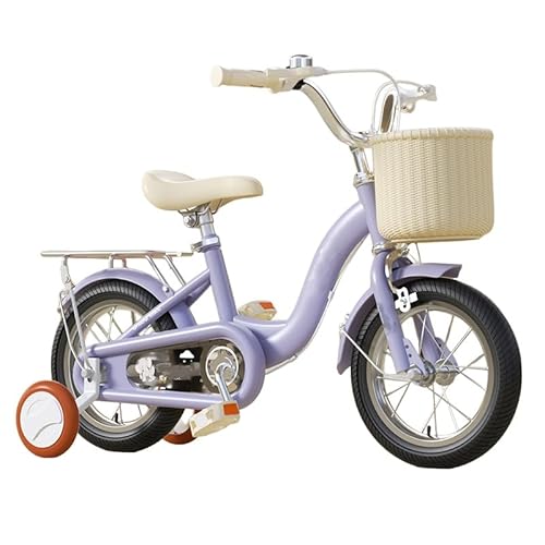 JVOK 子供用自転車、2〜11歳用自転車、学生向け子供用12/14/16/18インチ補助輪付き、男の子と女の子の初心者向けバスケット付き、調節可能な滑り止めハンドル付き 誕生日プレゼント キッズバイク 贈り物 公園 外遊び (紫には後部座席があります,1
