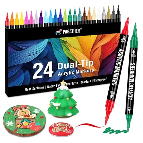Pagather 24 Colors Dual Tip Acrylic Paint Markers