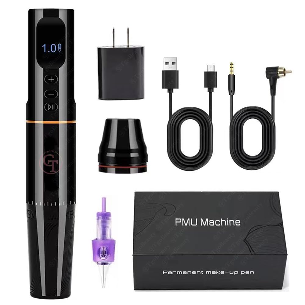 Macchina per tatuaggio senza fili ricaricabile con schermo a LED Macchina per trucco permanente senza motore, lunghezza di ictus 3mm, ingranaggio 1-9V per sopracciglia, PMU labbra (Macchina Nera)