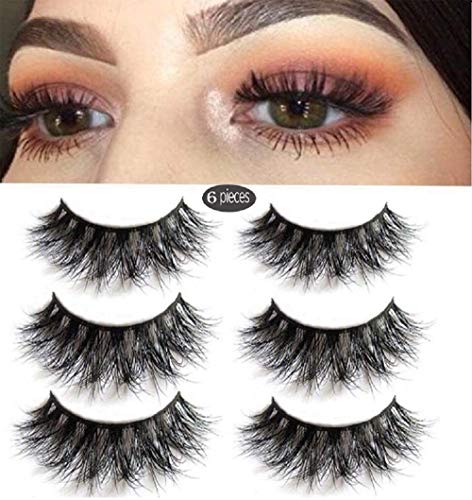 3D Mink Fake Eyelashes -100% Handmade 3D Mink Fur Eyelashes for Makeup with Natural Messy Volume Fluffy Long Hot Thick Fake Eyelashes& Reusable Wispy Lashes 3Pair Package (black-2)
