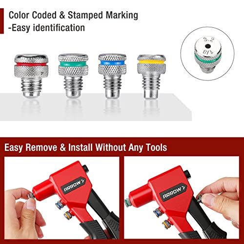 Arrow Hand Riveter Kit, RT187M Professional Pop Rivet Gun with 3/32", 1/8", 5/32", 3/16" 100 Pieces Rivets (Each 25 Pieces), Great for Metal, Gutter and Automotive Work