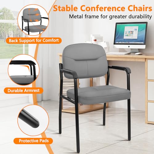 Image of CLATINA Leather Office Guest Chair Sets of 6, Reception Chair No Wheels with Armrests and Lumber Support, Ergonomic Desk Armchair for Meeting Waiting Conference Lobby Room Shool Study, Grey