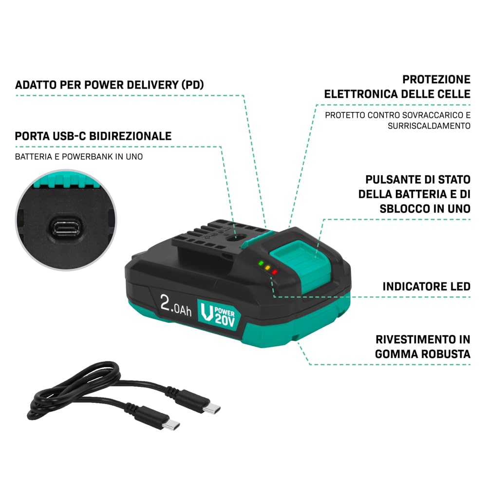 VONROC Zestaw startowy VPower 20V - 2 baterie litowo-jonowe 2,0 Ah + podwójna szybka ładowarka | Kompatybilny z wieloma narzędziami | Idealny do intensywnych projektów DIY i długotrwałych projektów
