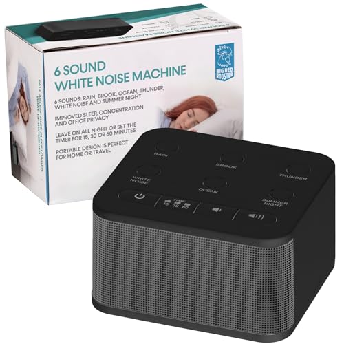 Big Red Rooster Sound Machine - 6 Sleep Sounds - Portable White Noise Machine for Office Privacy & Adult Sleeping - Compact Travel or Home - Dual Power Options - Black