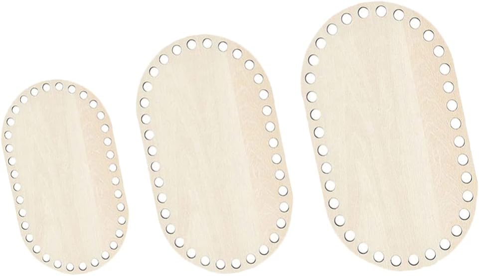 ULTNICE 3pcs Natural Wooden Basket Bottom Oval Shape Blank Crochet Knitting Basket Wood Base Shaper for DIY Craft Weaving Making Supplies
