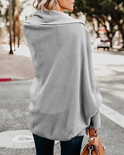 Imily Bela Womens Kimono Batwing Cable Knitted Slouchy Oversized Wrap Cardigan Sweater (Small, Grey)