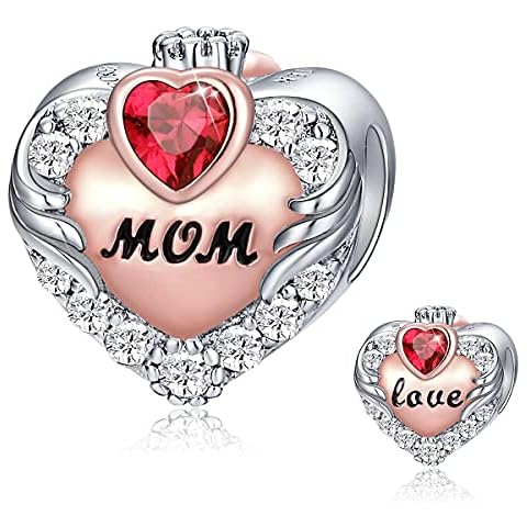 FOREVER QUEEN Love Heart Mom January Birthstone Charm for Bracelet 925 Sterling Silver Mom Charms Bead for Bracelet, Best Birthday Gift for Mom With Jewelry Box Cover