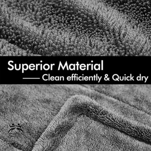 Image of AM Safe-X Microfiber Cleaning Cloth 1200 GSM - 40x40 cm Twisted Loop Microfiber Cloth, Super Absorbent Towel Lint-Free Design for Car Drying, Washing, Polishing & Detailing - Grey (1 Pc)