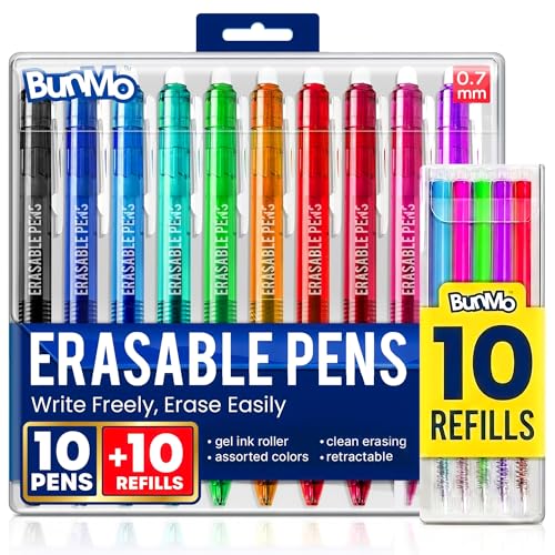Image of BUNMO Erasable Gel Pens - Multicolor Erasable Colored Pencils for Smooth Writing & Drawing - Gifts for Teens - 10 Colorful Pens with 10 Refills Included