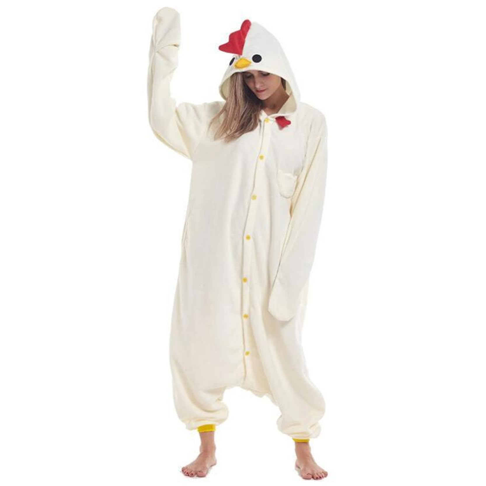 Disfraces de Halloween Cosplay Pollo Mono Polar Polar Disfraz de Pollo Disfraz de Animal Unisex Pijamas de una Pieza Cosplay Dibujos Animados Halloween Navidad Ropa de Dormir para Adultos.