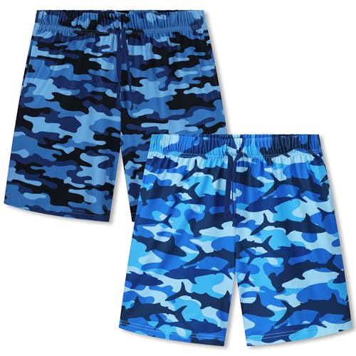 Image of Cooraby 2 Pack Boys Pajamas Shorts with Drawstring Pockets Teens Pull-on Pajamas Shorts Sport Casual Shorts for Youth