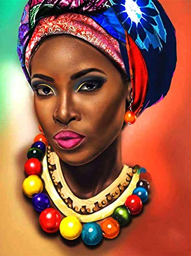 Ginfonr 5D Diamond Painting African Women, Exotic Beauties, by Number Kits Girls Fairies Paint with Diamonds Full Drill Art Crystal DIY Embroidery Rhinestone Decor Craft (12x16 inch)-Gms13