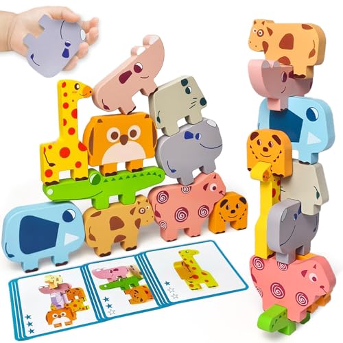 Image of Vaiheng Toys for Toddlers 1-3, Montessori Toys for 1 2 3 Year Old Boys & Girls, Toy Age 2-4 0-2 Kids Baby, 1 2 3 Year Old Girls Boys Gifts, Wooden Animal Blocks Stacking Education Puzzles Toy