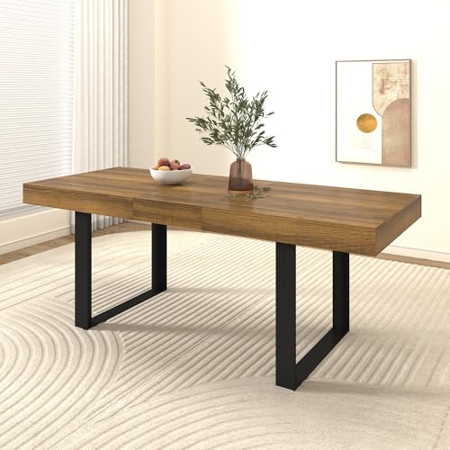 Image of 78.74 inch Extendable Dining Table for 6 8 10 Person, Farmhouse Expandable Dining Table Large Rectangle Wooden Expanding Table with Black Legs for Kitchen Dining Room Conference Small Space, Brown