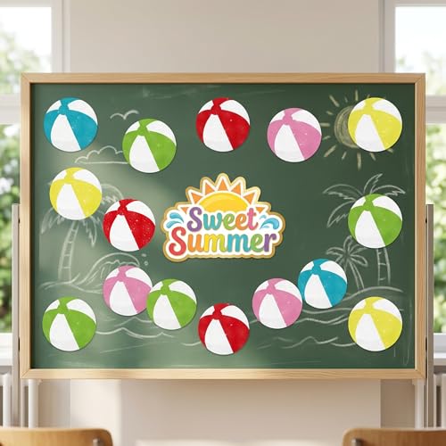 Image of Glitter Beach Ball Cutouts - 100Pcs Colorful Tropical Beach Ball Paper Cut-Outs Decor with Glue Points Summer Pool Balls Cutout Bulletin Board for DIY Art Craft Classroom Wall Hawaiian Party Decors