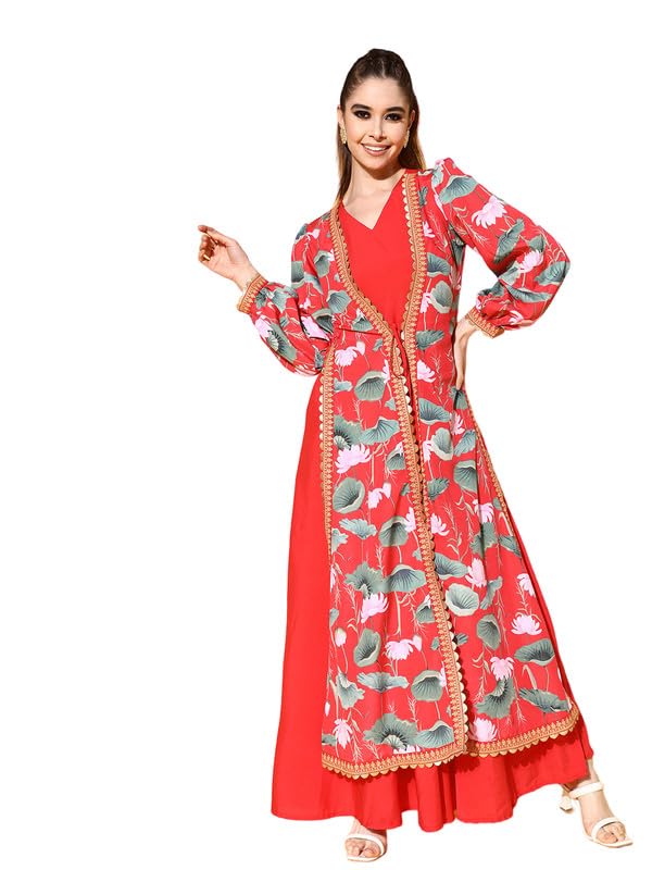 Image of Ahalyaa Floral Printed Tie-Ups Maxi Ethnic Dress