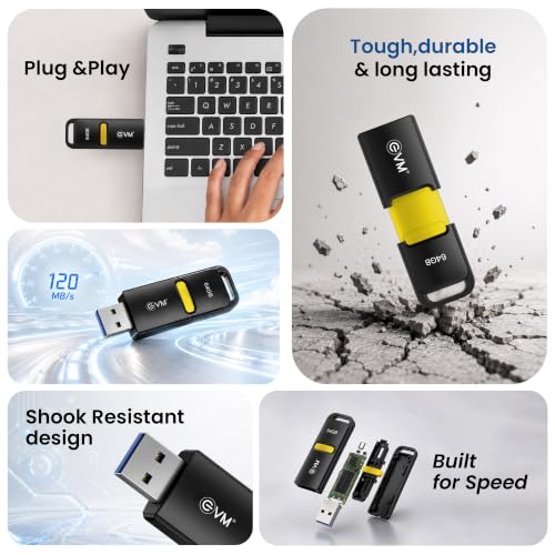 Image of EVM EnX 64GB USB 3.2 Gen 1 Flash Drive | Exceptional 120MB /s Read| Sturdy Premium Metal Body | Convenient Integrated Key Loop | Laptop Desktop Smart TV Car Stereo | 10 Years Warranty (ENX /64GB)