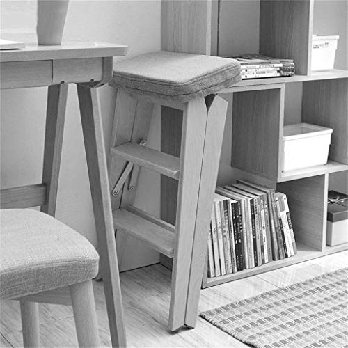 Taburete de Escalera plegable de madera con cojín naranja y diseño portátil multipropósito 6