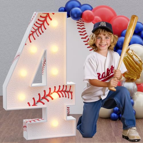 Image of Imprsv Baseball Birthday Decorations, 3ft Marquee Numbers 4 Party Decor