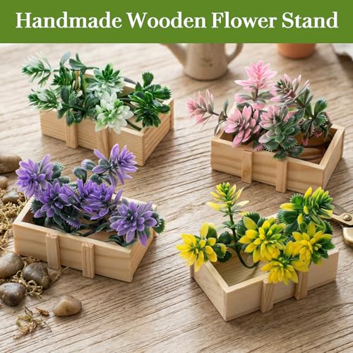 4 imanes de madera flor en maceta 3D para refrigerador miniatura 5