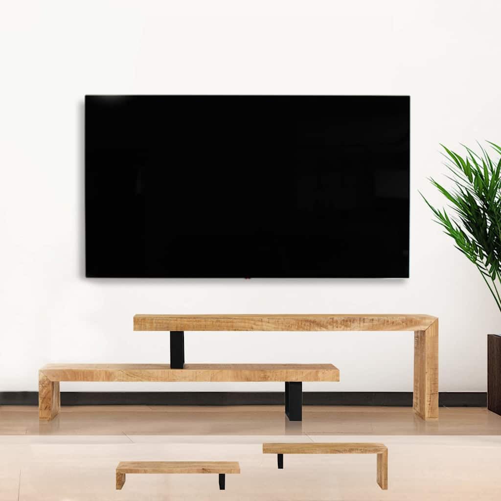 Hothingwell Wyjmowana szafka pod telewizor z litego drewna mango | Łatwy montaż, regulowana długość, ręcznie wykonane, unikalne żyły drewniane, element centralny