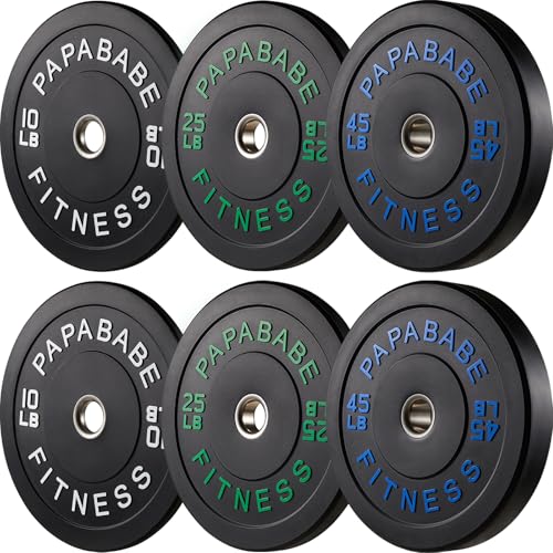 Papababe Weight Plates, 2-Inch Weights Plates Set, Floor Protective Rubber Weight Plates, 10-600lbs Bumper Plates for Barbell Strength Training & Weightlifting (Single/Pair/Full Set)