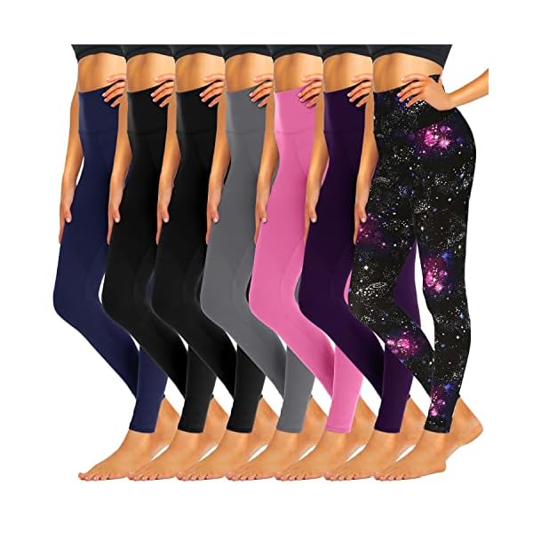 iceROSE 7 Pack Leggings for Women, High Waisted Black Yoga Leggings for Workout Running Maternity