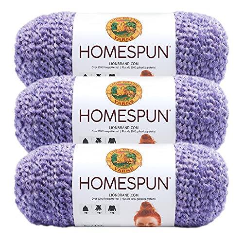 Image of Lion Brand Yarn Homespun Yarn, Soft Bulky Yarn for Knitting, Crocheting, and Crafting, 3 Pack, Purple Aster