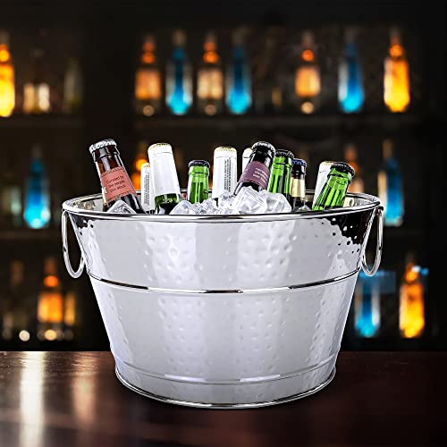 Brekx Stainless Steel Ice Bucket For Cocktail Bar/Leak-Proof/Hammered Drink Bucket For Parties- 15 Quarts #TOP4