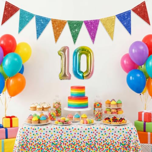 Image of TONIFUL 2 Set Colorful Gradient Number Balloons 16 Inch 0-9 Mylar Foil Balloons 20 Pcs Rainbow Small Custom Digital Ballons for Birthday Baby Shower Graduation Anniversary Party Decorations