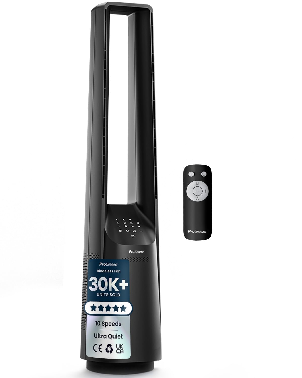 Pro Breeze® Silent Bladeless Portable Tower Fan - Ultra Quiet Standing Air Circulator with Remote Control, Timer, 6 Speeds & LED Display — image 1