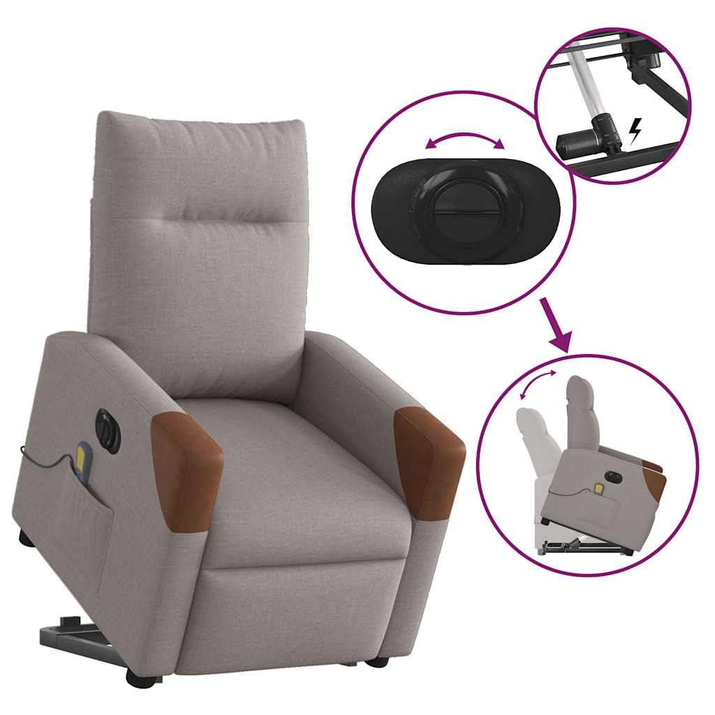 IKAYAA Sillón de Masaje con Elevador Levanta Personas Mayores, Ajuste Eléctrico del Respaldo, Sillon Relax Reclinable Electrico, Butaca Relax Sillon en Tela, Sofá 1 Plaza, Gris Taupe y marrón