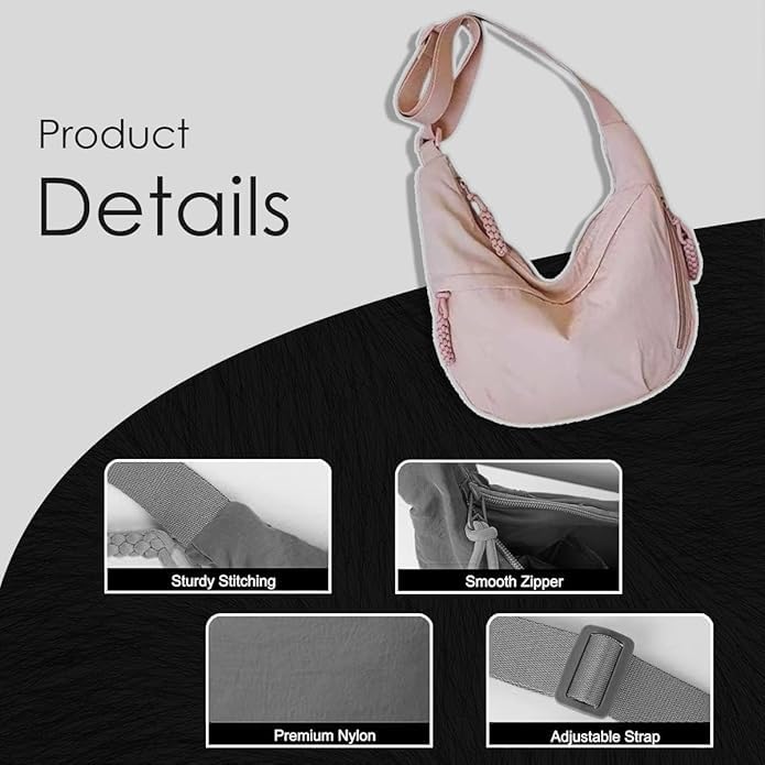 Image of Stvin Crossbody Travel Sling Bags for Women and Men, Crescent Shoulder Purse Bag with Zipper & Adjustable Strap, Half - Moon Shaped Waist Bag, Unisex Chest Bag - Nylon Fabric