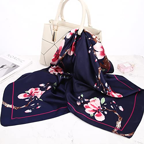 Doobo 3 Pcs 35 Inches Silk Scarf Satin Head Scarf Hair Scarf Silk Head Scarf Silk Bandana Silk Hair Wrap Neck Scarf Square Scarf For Women Girls(Aquamarine,Navy,Khaki) #TOP6