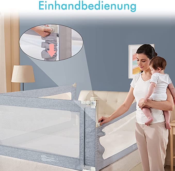 Aufun Griglia di protezione per lettino, con funzione di sollevamento verticale e protezione anticaduta, per la sicurezza dei bambini durante il sonno (150 cm)