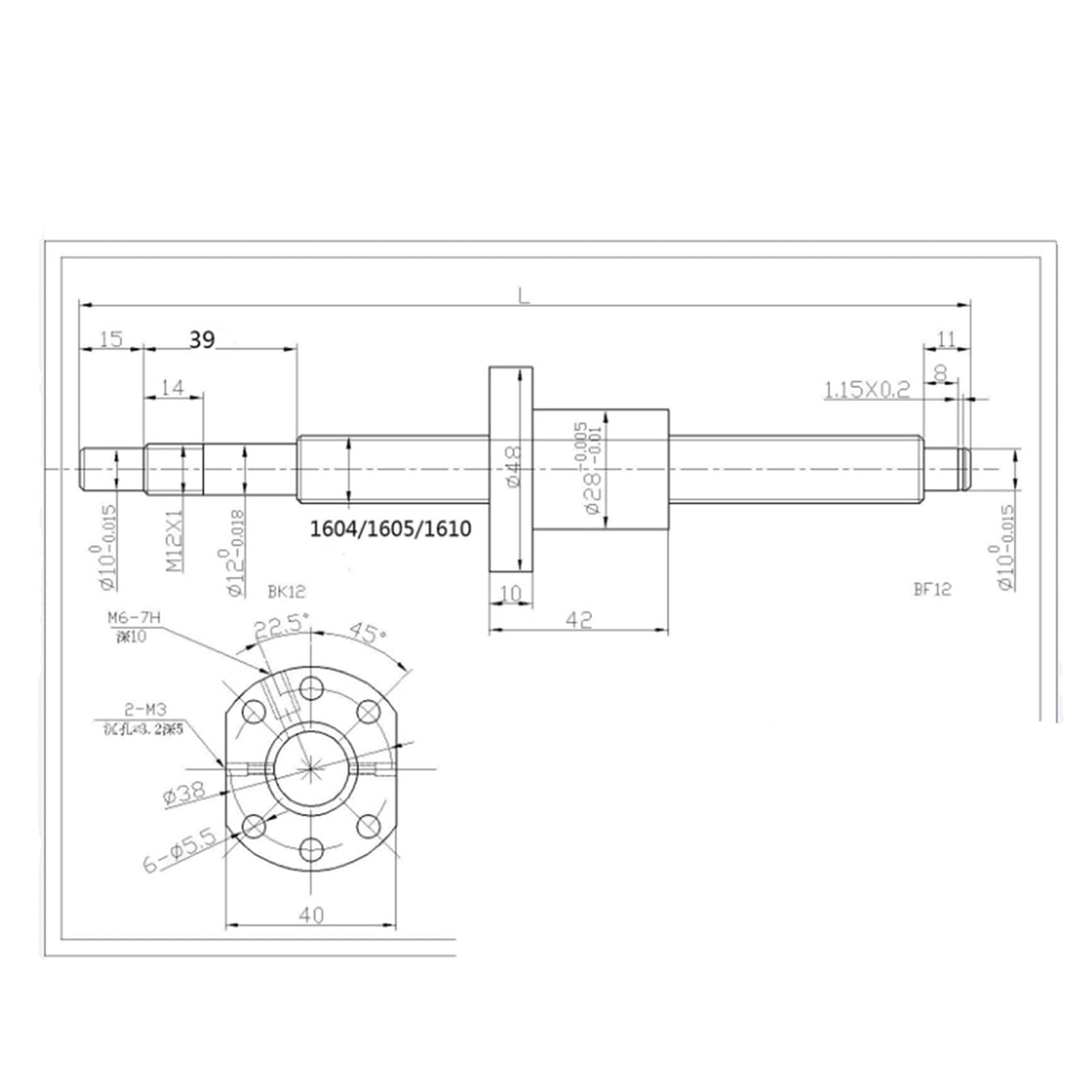 Vis à billes anti-jeu Jeu de vis à billes SFU1605 laminées avec extrémité usinée + boîtier d'écrou BKBF12, coupleur support(400mm)