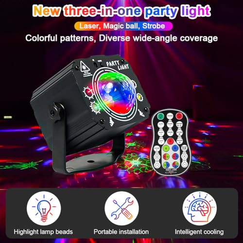URAQT 3 in 1 RGB UV LED Disco Party Lights, Sound Activated Stage Lighting Effects with Remote Control - Image 2