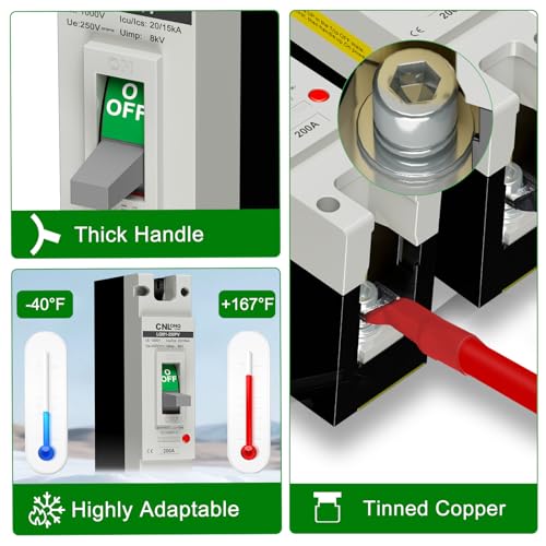 Image of 200Amp Molded Case Circuit Breaker MCCB 1 Pole DC250V Battery Disconnect Switch, PV Circuit Breaker Main Switch for Boat, Solar, UPS and Battery